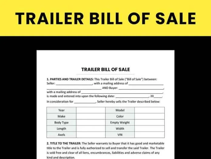 how to write a bill of sale for a trailer