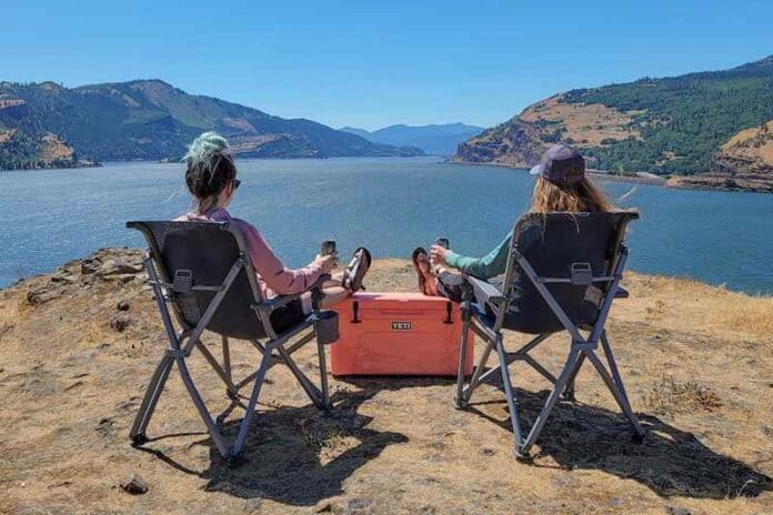 Sitting in Camping Chairs overlooking a lake